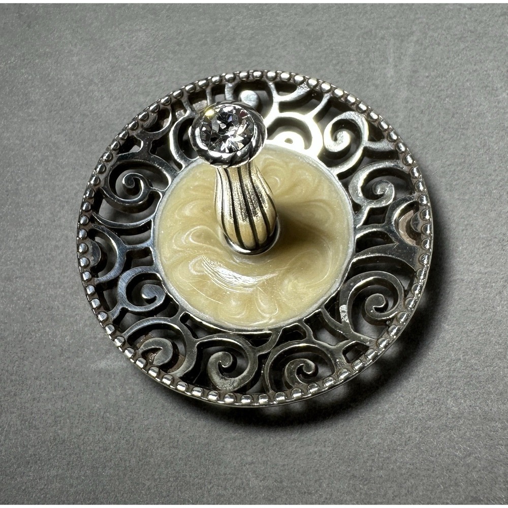 Brighton Lacie Daisy Silver Plated Enamel Open Work Ring Holder w/Crystal Accent
